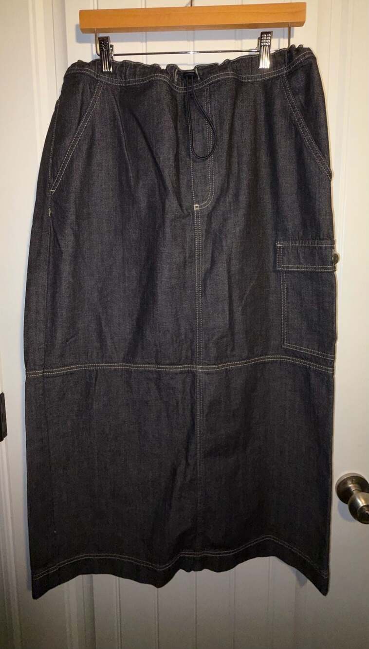 Topshop Dark Denim Cargo Maxi Skirt with Drawstring Waist‎